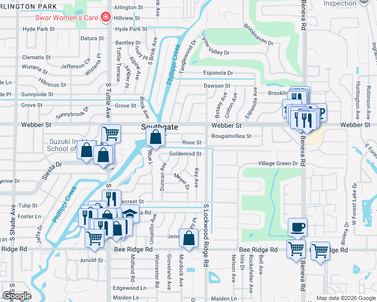 map of restaurants, bars, coffee shops, grocery stores, and more near 3090 Goldenrod Street in Sarasota