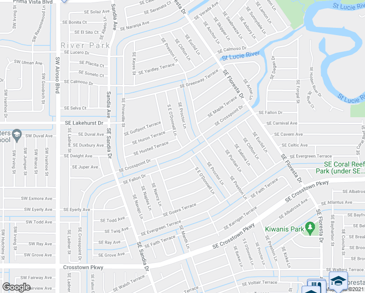 map of restaurants, bars, coffee shops, grocery stores, and more near 1365 South East O'Donnell Lane in Port St. Lucie