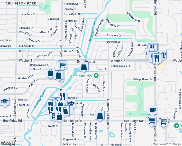 map of restaurants, bars, coffee shops, grocery stores, and more near 3024 Goldenrod Street in Sarasota