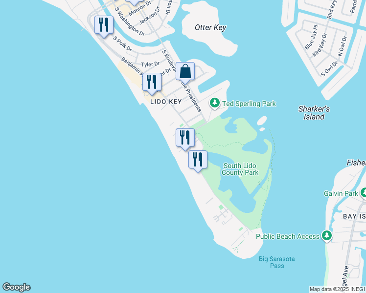 map of restaurants, bars, coffee shops, grocery stores, and more near 1234 Benjamin Franklin Drive in Sarasota