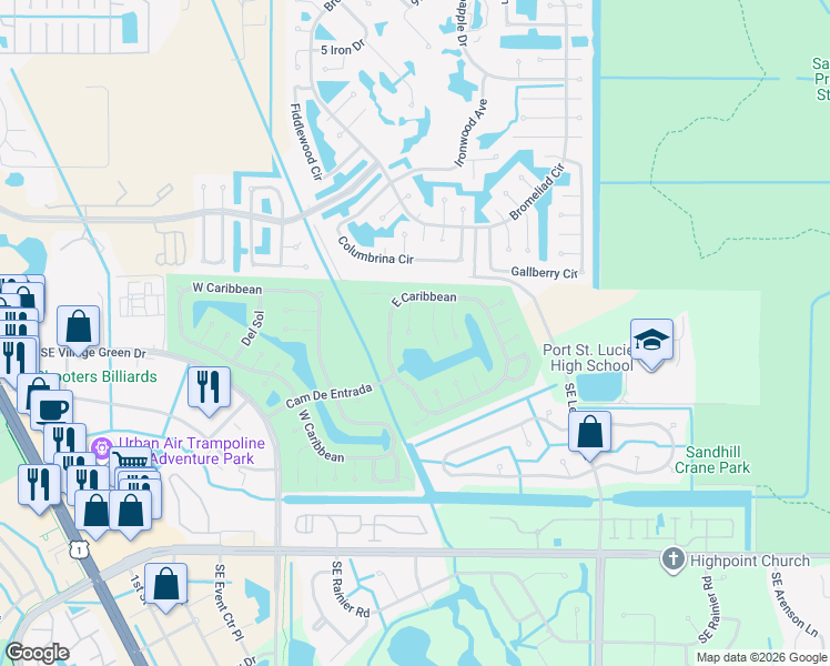map of restaurants, bars, coffee shops, grocery stores, and more near 19 Nuevo Leon Road in Port St. Lucie