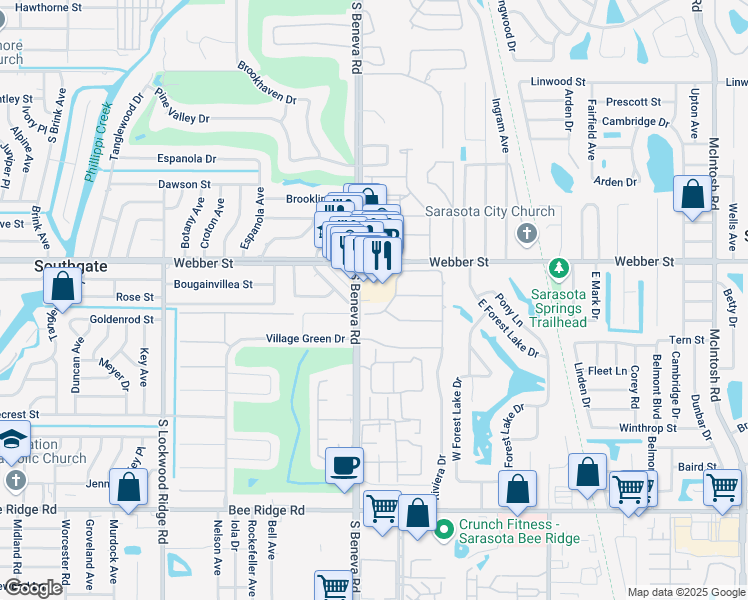 map of restaurants, bars, coffee shops, grocery stores, and more near in Sarasota County