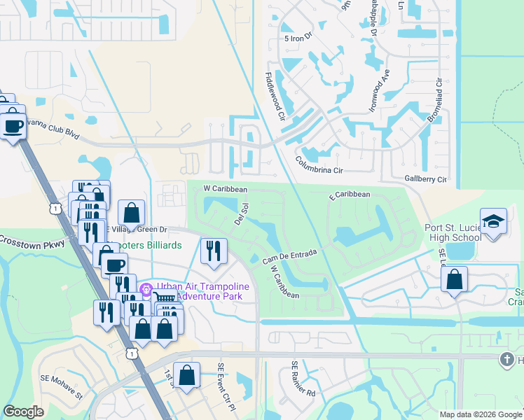 map of restaurants, bars, coffee shops, grocery stores, and more near 16 Guadalupe in Port St. Lucie