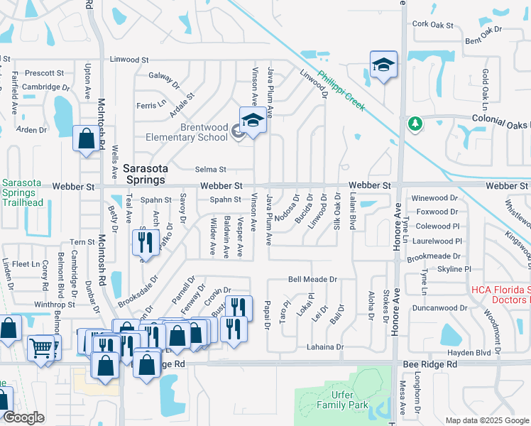 map of restaurants, bars, coffee shops, grocery stores, and more near 2906 Vinson Avenue in Sarasota