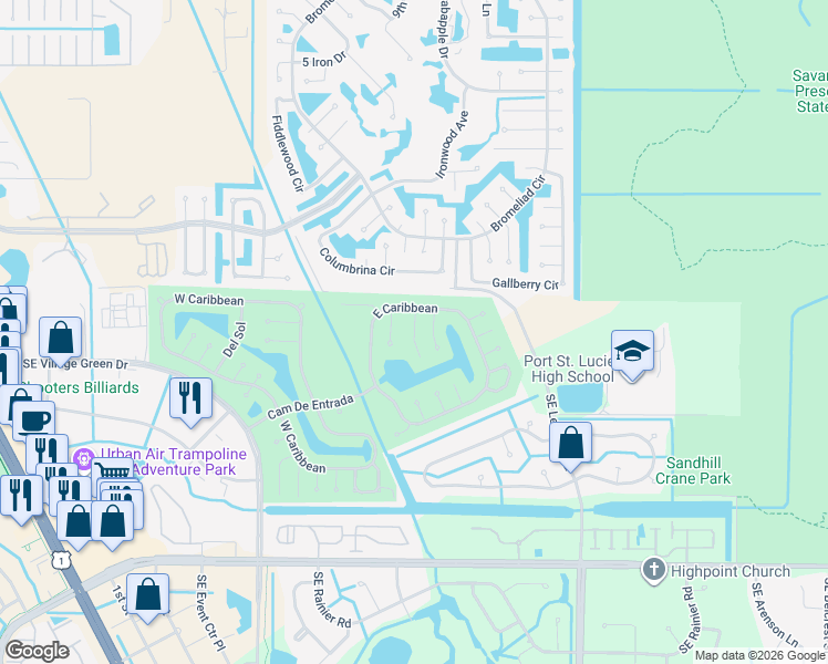map of restaurants, bars, coffee shops, grocery stores, and more near 59 East Caribbean in Port St. Lucie