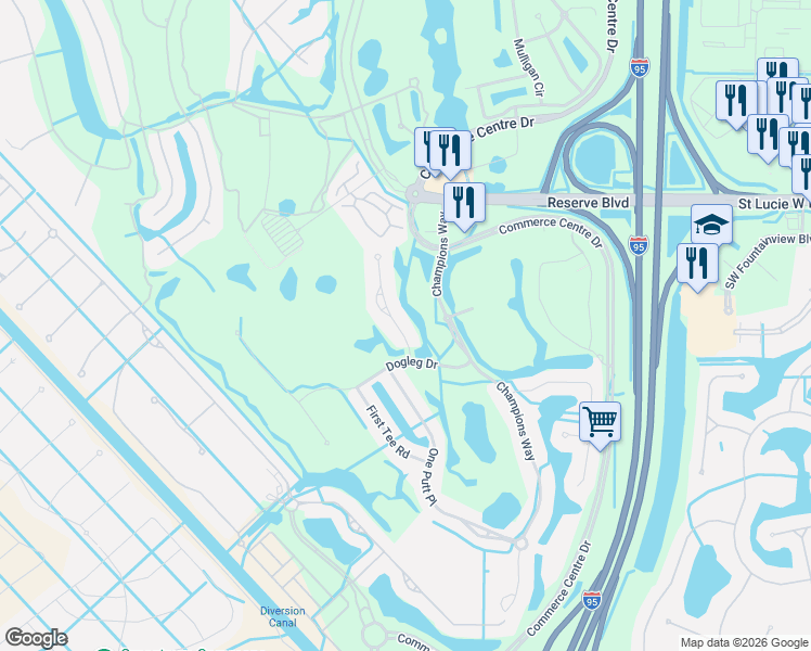 map of restaurants, bars, coffee shops, grocery stores, and more near 8714 Tompson Point Road in Port St. Lucie