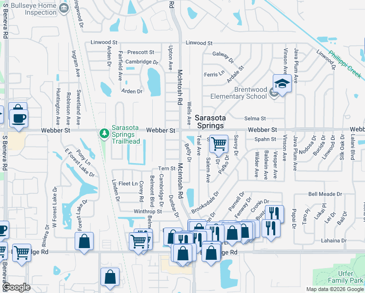map of restaurants, bars, coffee shops, grocery stores, and more near in Sarasota Springs