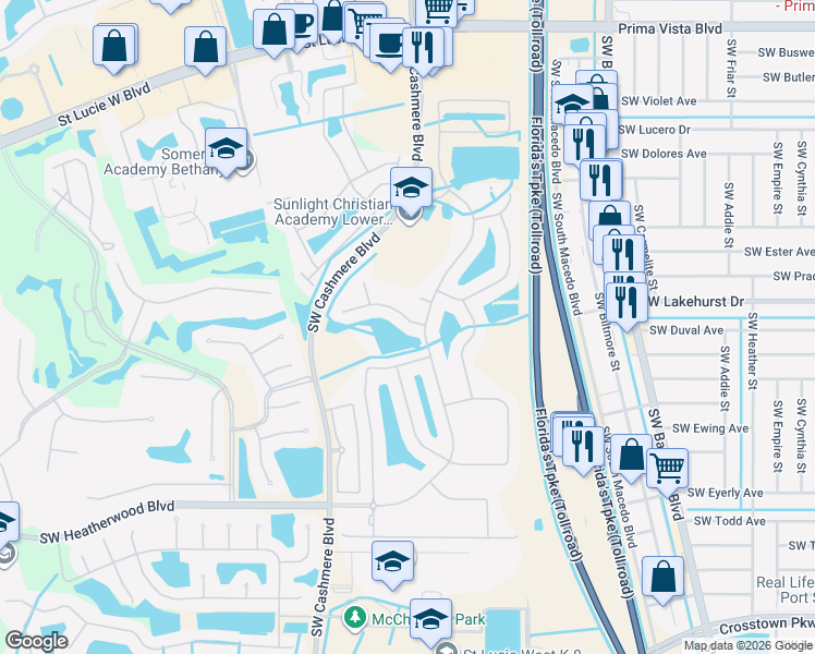 map of restaurants, bars, coffee shops, grocery stores, and more near 625 Southwest Long Key Court in Port St. Lucie
