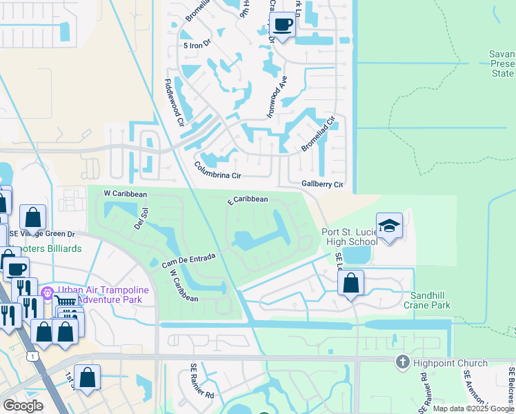 map of restaurants, bars, coffee shops, grocery stores, and more near 59 East Caribbean in Port St. Lucie