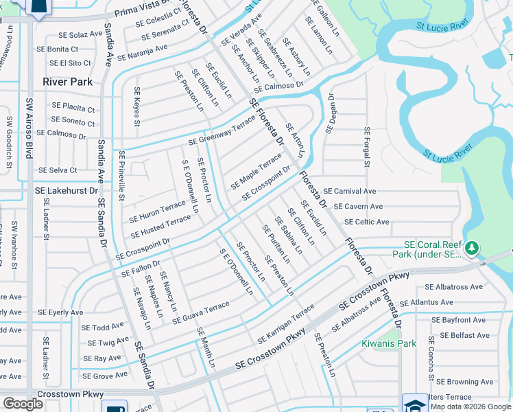 map of restaurants, bars, coffee shops, grocery stores, and more near 517 Southeast Fallon Drive in Port St. Lucie