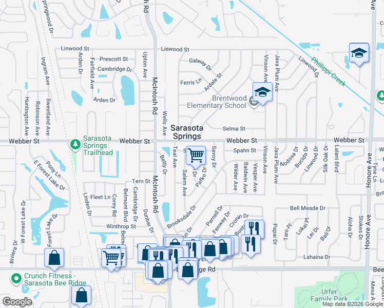 map of restaurants, bars, coffee shops, grocery stores, and more near 2904 Arch Drive in Sarasota