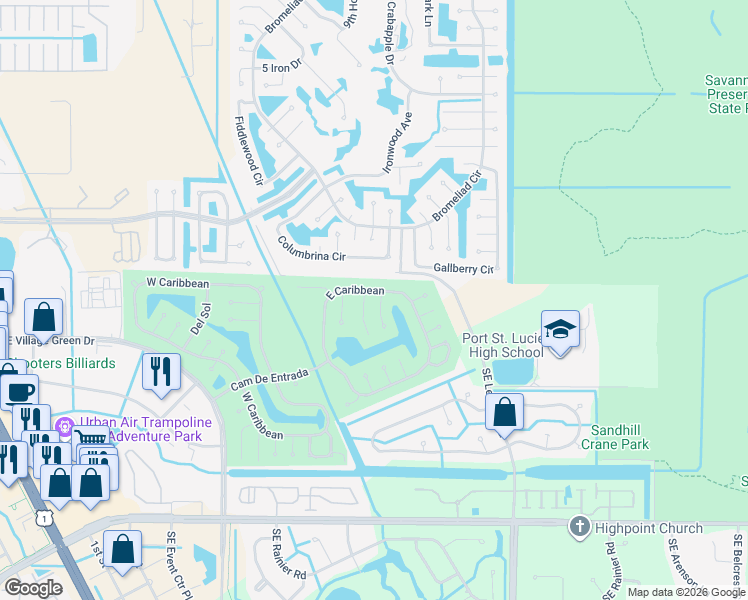map of restaurants, bars, coffee shops, grocery stores, and more near 59 East Caribbean in Port St. Lucie
