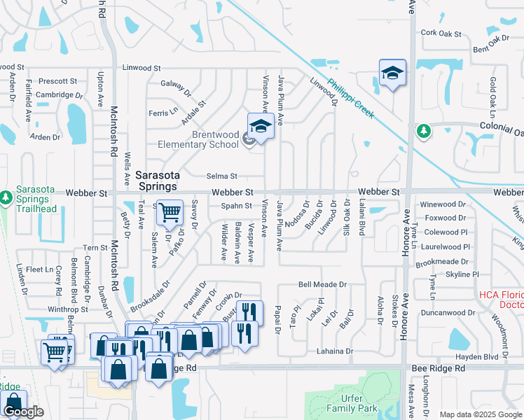map of restaurants, bars, coffee shops, grocery stores, and more near 2906 Vinson Ave in Sarasota