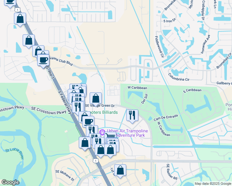 map of restaurants, bars, coffee shops, grocery stores, and more near 1050 Southeast Brandon Circle in Port St. Lucie