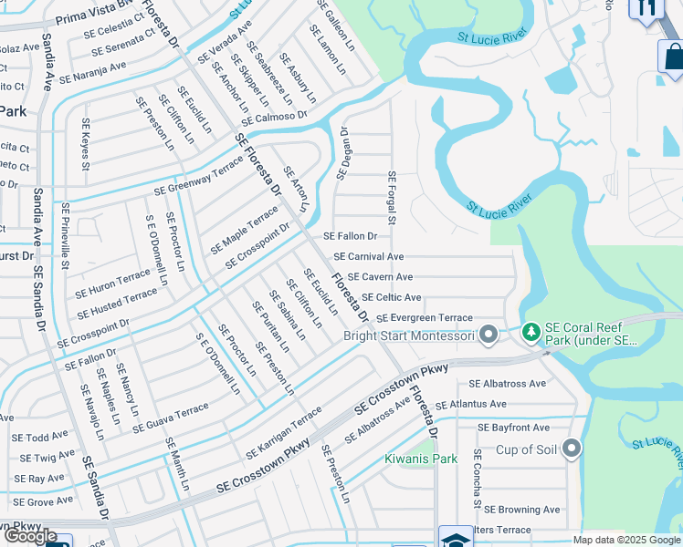 map of restaurants, bars, coffee shops, grocery stores, and more near 1033 Southeast Floresta Drive in Port St. Lucie