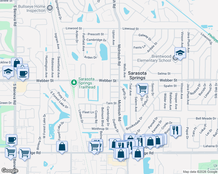 map of restaurants, bars, coffee shops, grocery stores, and more near 2902 Cambridge Drive in Sarasota