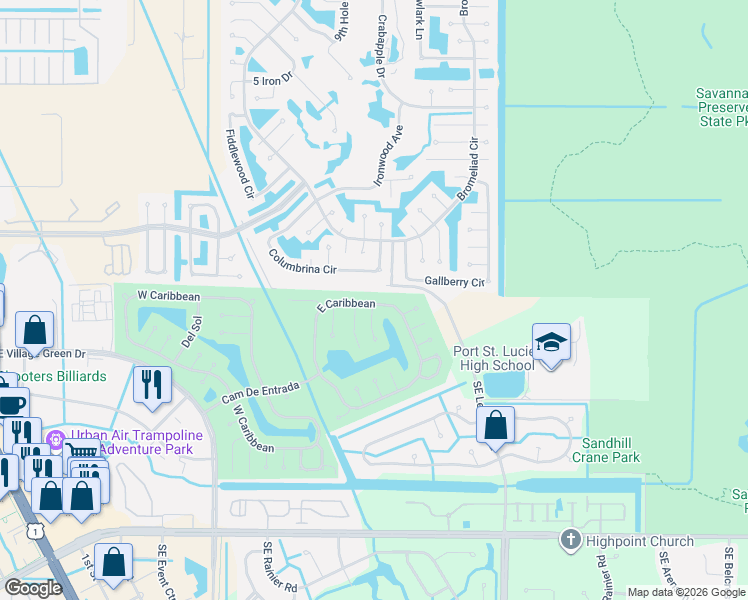 map of restaurants, bars, coffee shops, grocery stores, and more near 59 East Caribbean in Port St. Lucie