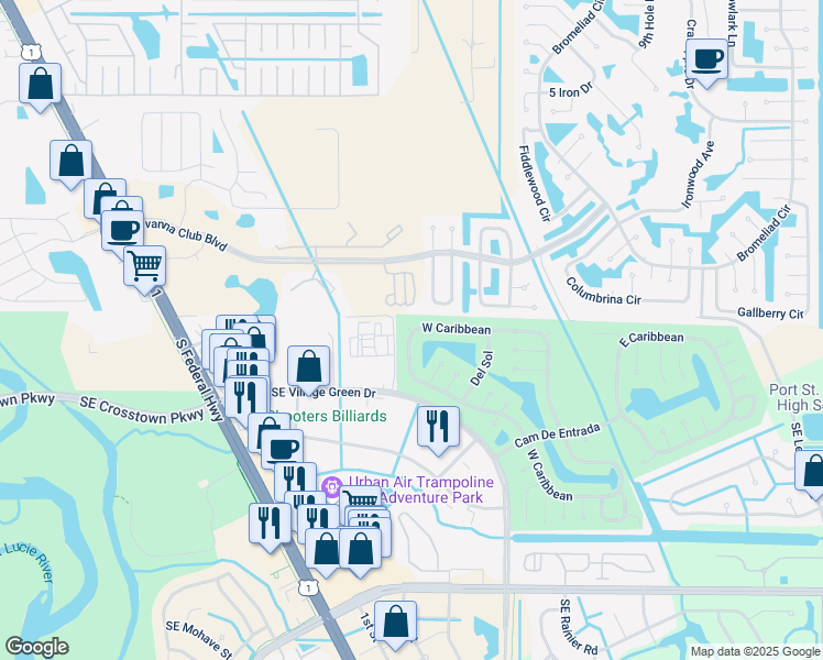 map of restaurants, bars, coffee shops, grocery stores, and more near 1050 Southeast Brandon Circle in Port St. Lucie