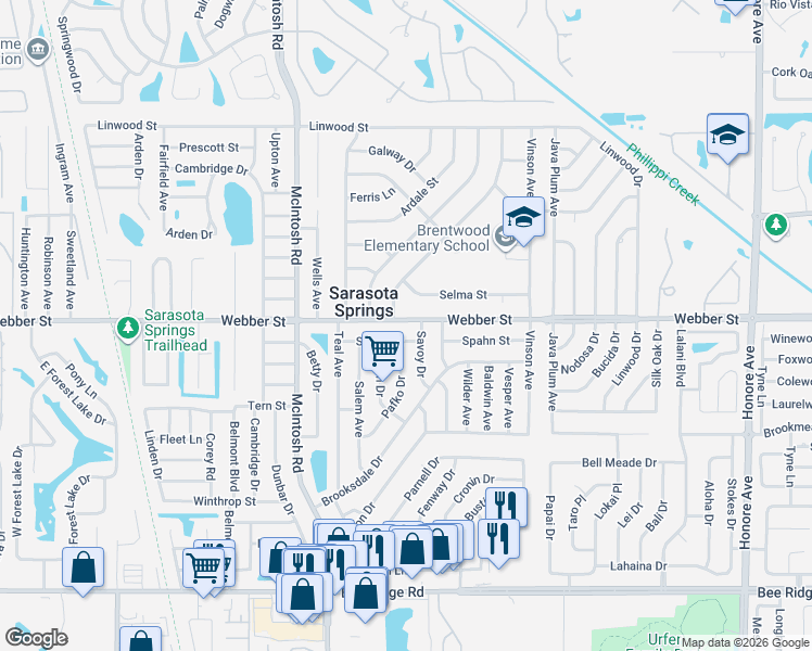 map of restaurants, bars, coffee shops, grocery stores, and more near 2906 Savoy Drive in Sarasota