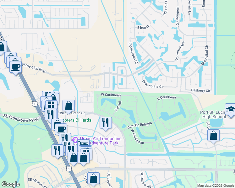 map of restaurants, bars, coffee shops, grocery stores, and more near 1 Angelita in Port St. Lucie