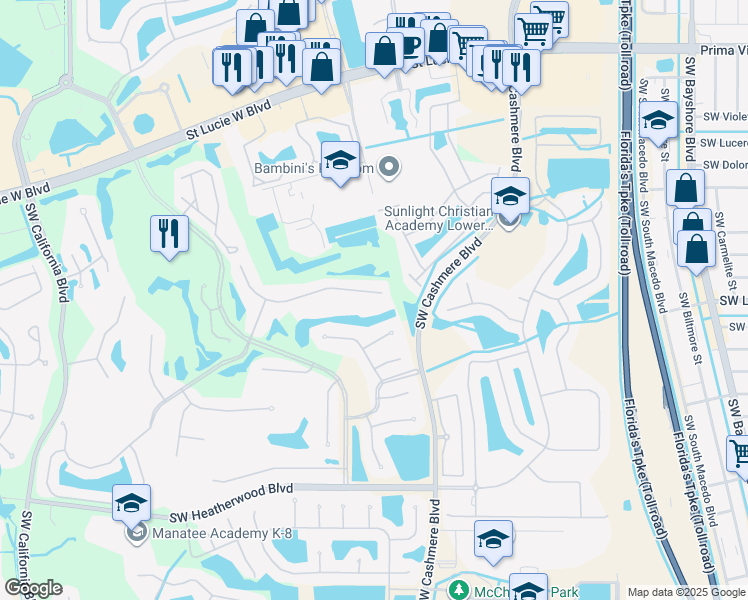 map of restaurants, bars, coffee shops, grocery stores, and more near 1172 Southwest Bent Pine Cove in Port St. Lucie