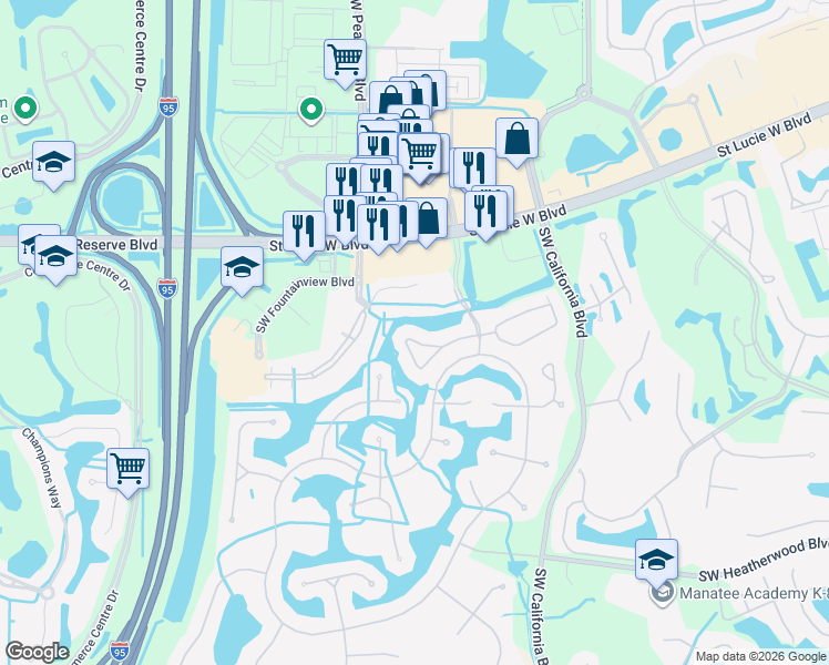 map of restaurants, bars, coffee shops, grocery stores, and more near 431 Southwest Horseshoe Bay in Port St. Lucie