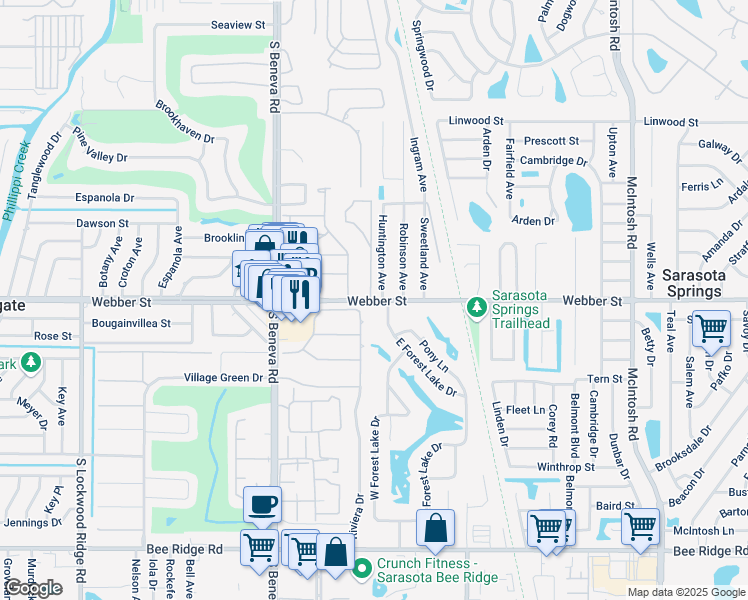 map of restaurants, bars, coffee shops, grocery stores, and more near 5156 Course Drive in Sarasota
