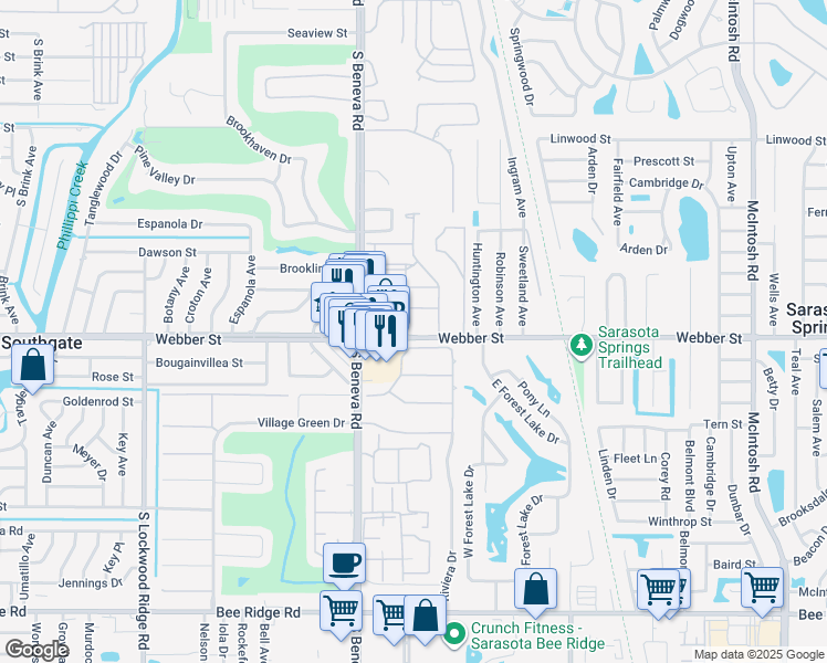map of restaurants, bars, coffee shops, grocery stores, and more near 3657 Fescue Lane in Sarasota