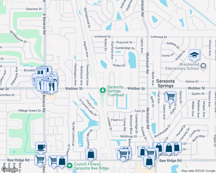 map of restaurants, bars, coffee shops, grocery stores, and more near 2645 Pursell Circle in Sarasota