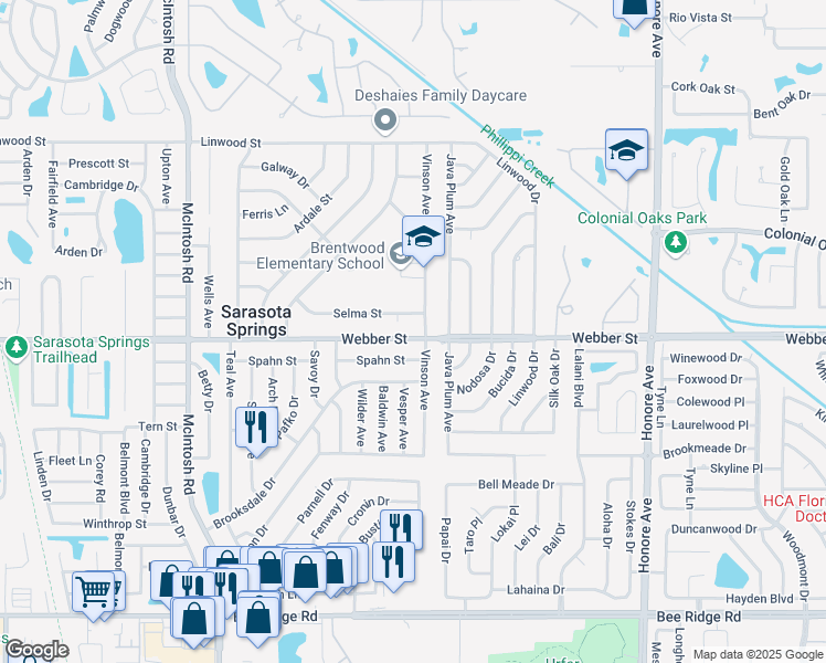 map of restaurants, bars, coffee shops, grocery stores, and more near 2707 Vinson Avenue in Sarasota