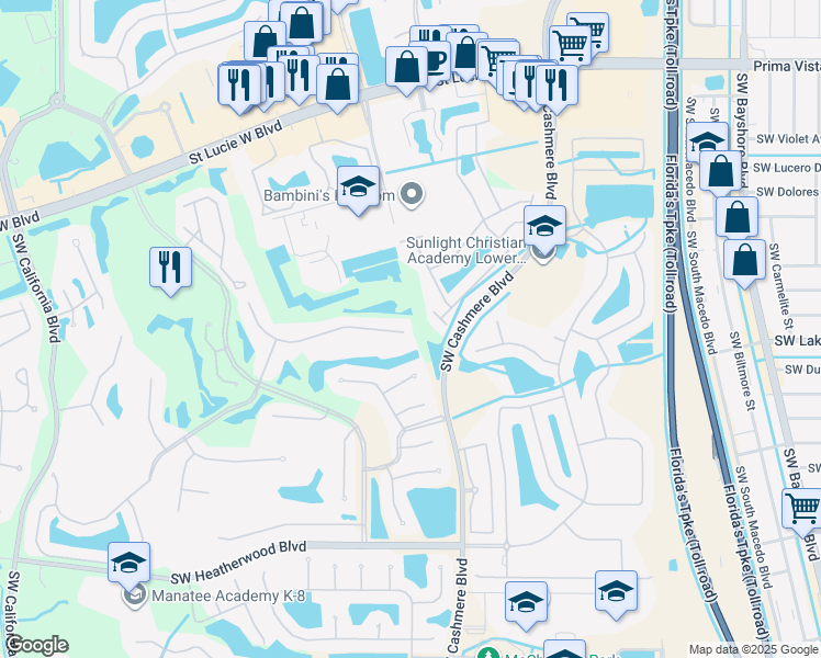 map of restaurants, bars, coffee shops, grocery stores, and more near 1175 Southwest Bent Pine Cove in Port St. Lucie