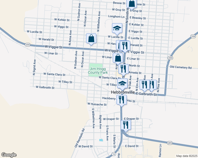 map of restaurants, bars, coffee shops, grocery stores, and more near 400-498 West Santa Clara Street in Hebbronville