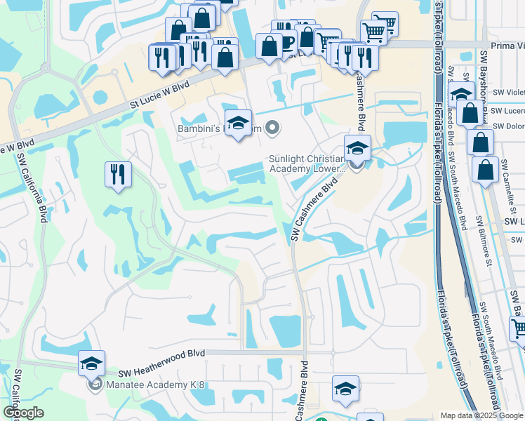 map of restaurants, bars, coffee shops, grocery stores, and more near 1175 Southwest Bent Pine Cove in Port St. Lucie