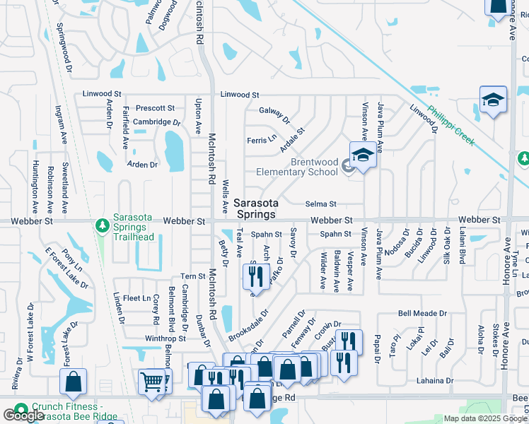 map of restaurants, bars, coffee shops, grocery stores, and more near in Sarasota Springs