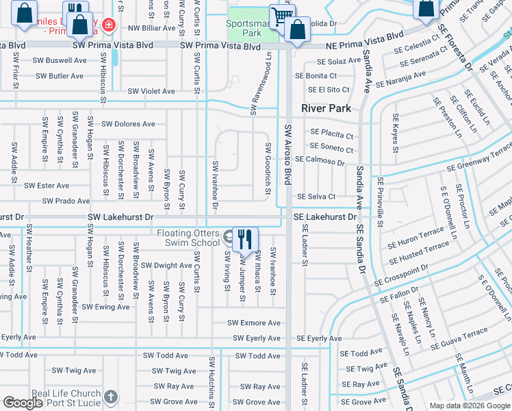 map of restaurants, bars, coffee shops, grocery stores, and more near 234 Southwest Reynolds Avenue in Port St. Lucie