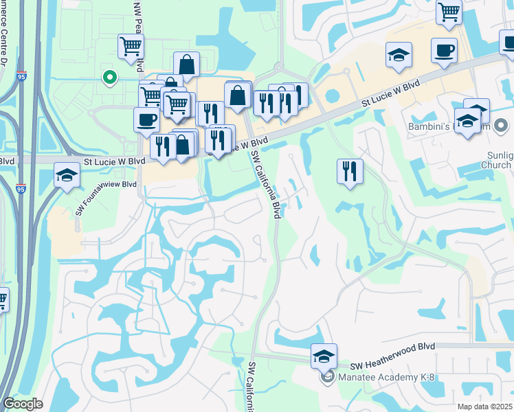 map of restaurants, bars, coffee shops, grocery stores, and more near 1636 Southwest Harbour Isles Circle in Port St. Lucie