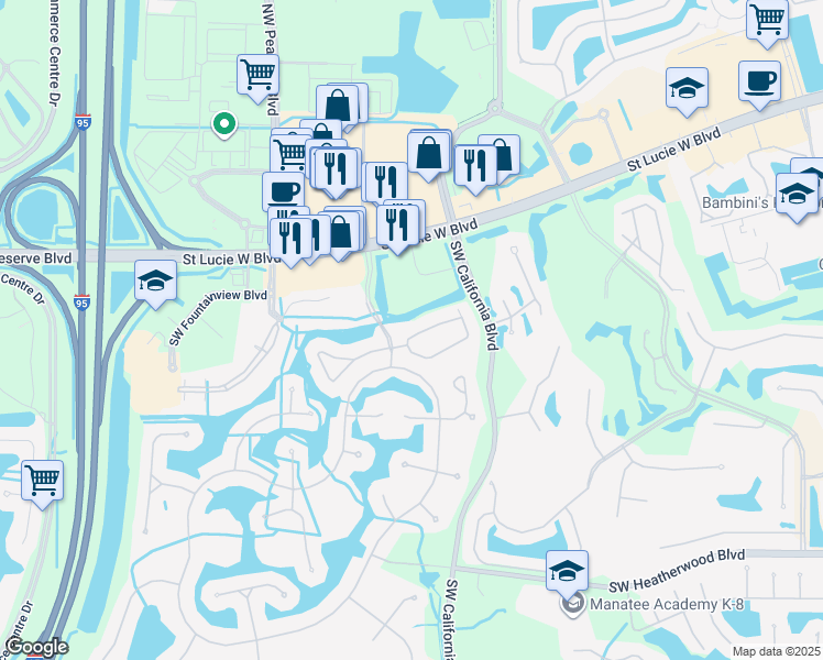 map of restaurants, bars, coffee shops, grocery stores, and more near 1683 Southwest Harbour Isles Circle in Port St. Lucie