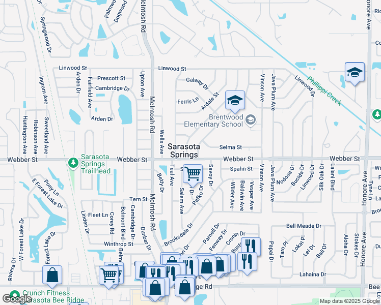 map of restaurants, bars, coffee shops, grocery stores, and more near in Sarasota Springs