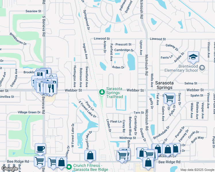 map of restaurants, bars, coffee shops, grocery stores, and more near 2639 Pursell Circle in Sarasota