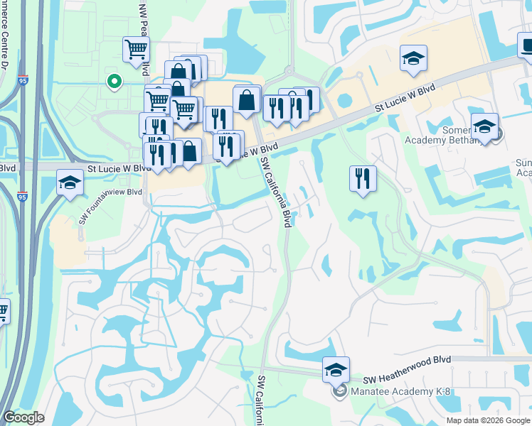 map of restaurants, bars, coffee shops, grocery stores, and more near 1636 Southwest Harbour Isles Circle in Port St. Lucie
