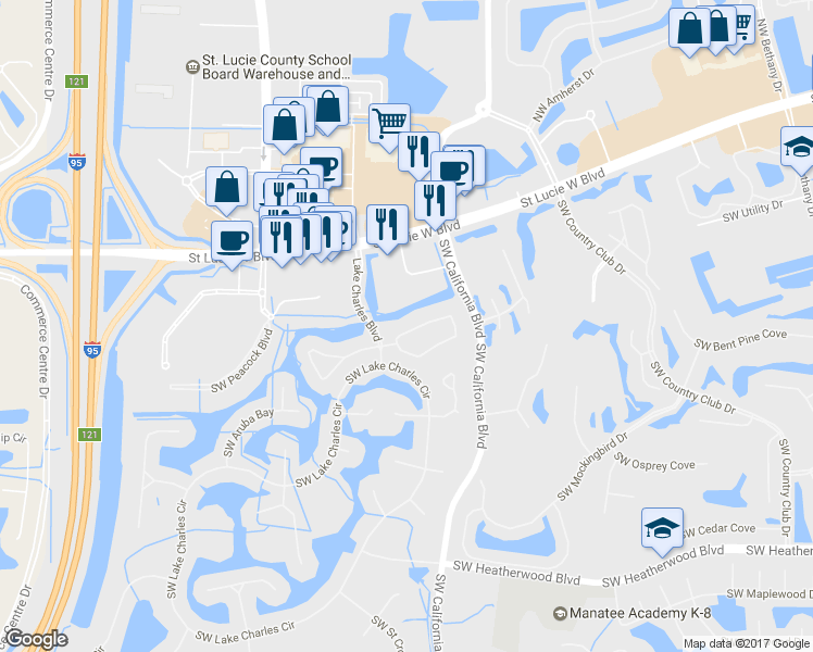 map of restaurants, bars, coffee shops, grocery stores, and more near 1683 Southwest Harbour Isles Circle in Port St. Lucie