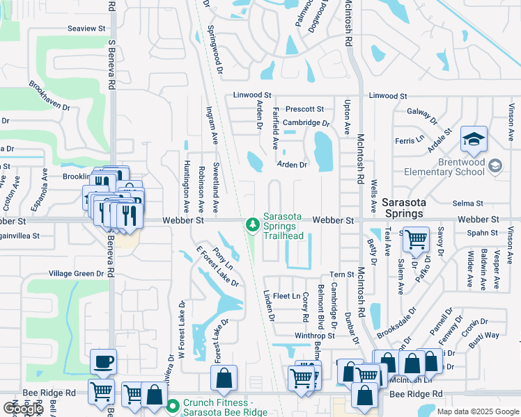map of restaurants, bars, coffee shops, grocery stores, and more near 2639 Pursell Circle in Sarasota