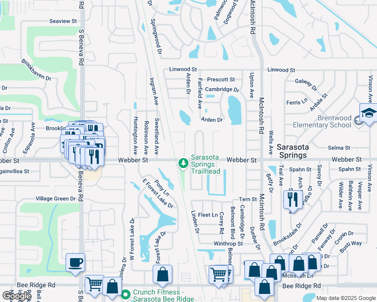 map of restaurants, bars, coffee shops, grocery stores, and more near 2639 Pursell Circle in Sarasota