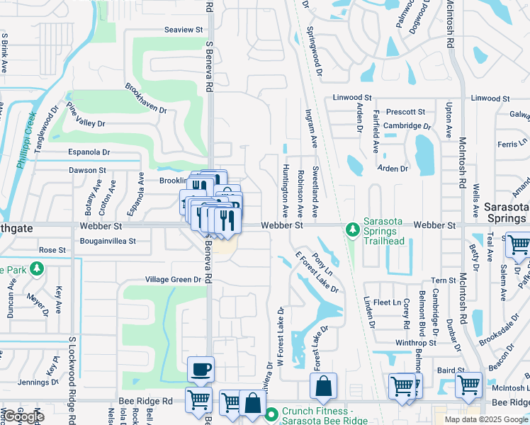 map of restaurants, bars, coffee shops, grocery stores, and more near 5156 Course Drive in Sarasota