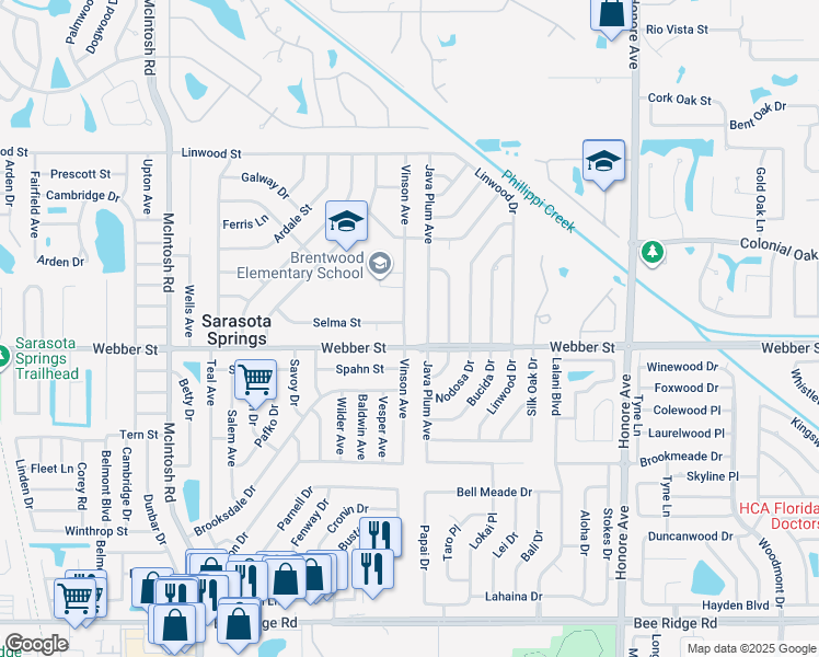 map of restaurants, bars, coffee shops, grocery stores, and more near 2707 Vinson Avenue in Sarasota