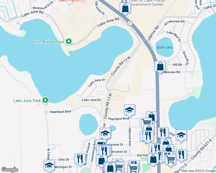 map of restaurants, bars, coffee shops, grocery stores, and more near 1101 County Road 17 North in Lake Placid