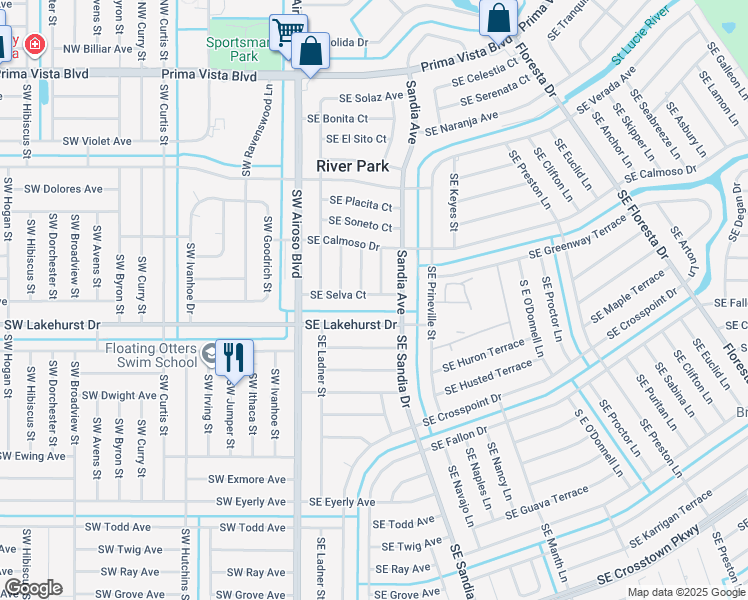 map of restaurants, bars, coffee shops, grocery stores, and more near 136 Southeast Selva Court in Port St. Lucie