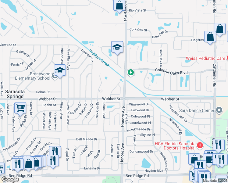 map of restaurants, bars, coffee shops, grocery stores, and more near 2661 Mapleloft Road in Sarasota