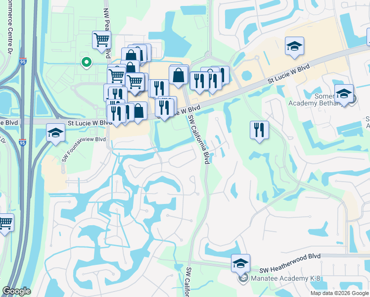 map of restaurants, bars, coffee shops, grocery stores, and more near 1636 Southwest Harbour Isles Circle in Port St. Lucie