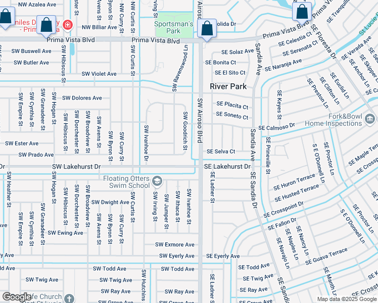 map of restaurants, bars, coffee shops, grocery stores, and more near 897 Southwest Goodrich Street in Port St. Lucie